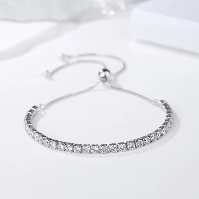 Bracciale a catena tennis regolabile in argento sterling 925 con cristalli CZ da 3 mm